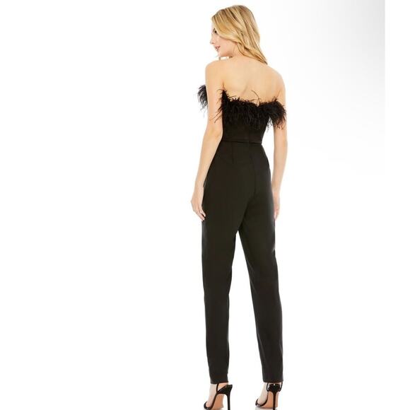 Mac Duggal NEW Size 14 68146 Black Feather Neck Sleeveless Strapless Jumpsuit - Picture 2 of 7